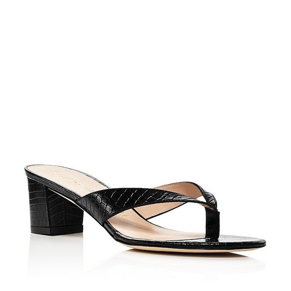 Stuart Weitzman Brigida Black Croc Thong Slip Heeled Sandals - Picture 1 of 2